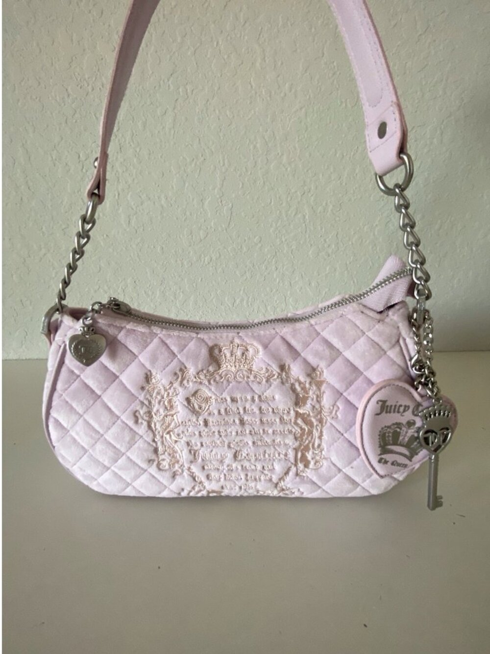 Juicy Couture Juicy Tale Shoulder Bag Lilac Mist Quilted Velour W/Charms NO TAGS